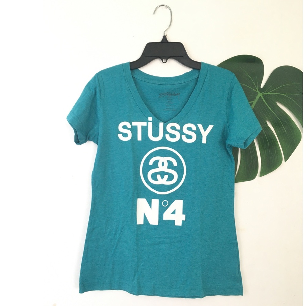 Stussy T shirt V Neck Blue Size Small No.4